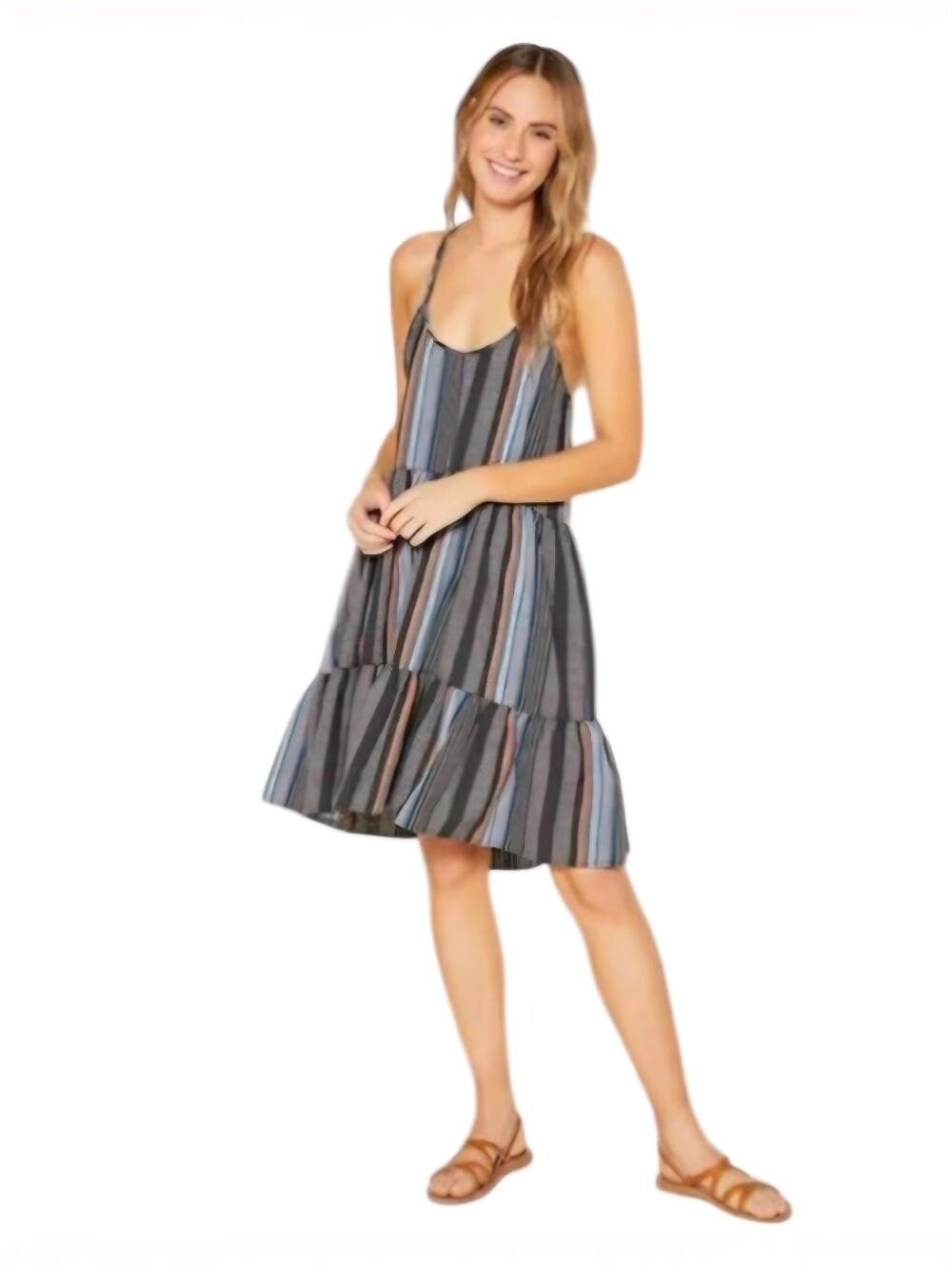 Outerknown Cielo Dress, Organic Cotton, Black Multi-stripe, M